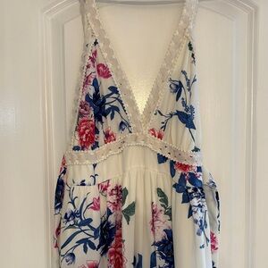 Pink Lily Floral Maxi Dress - Blue and Pink